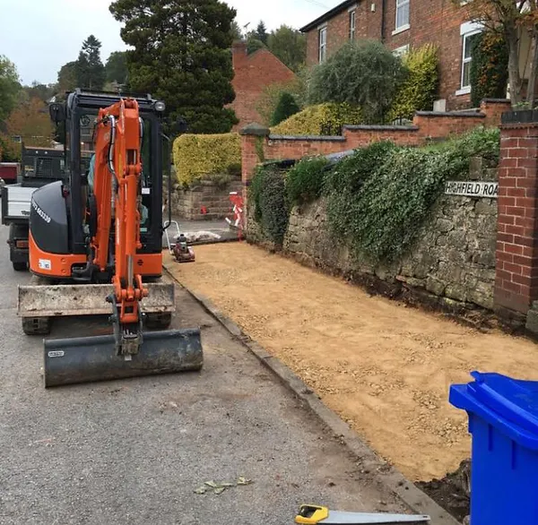 Public footpath being tarmacked with help from our Hitachi 2.2u and Derby Digger Hire